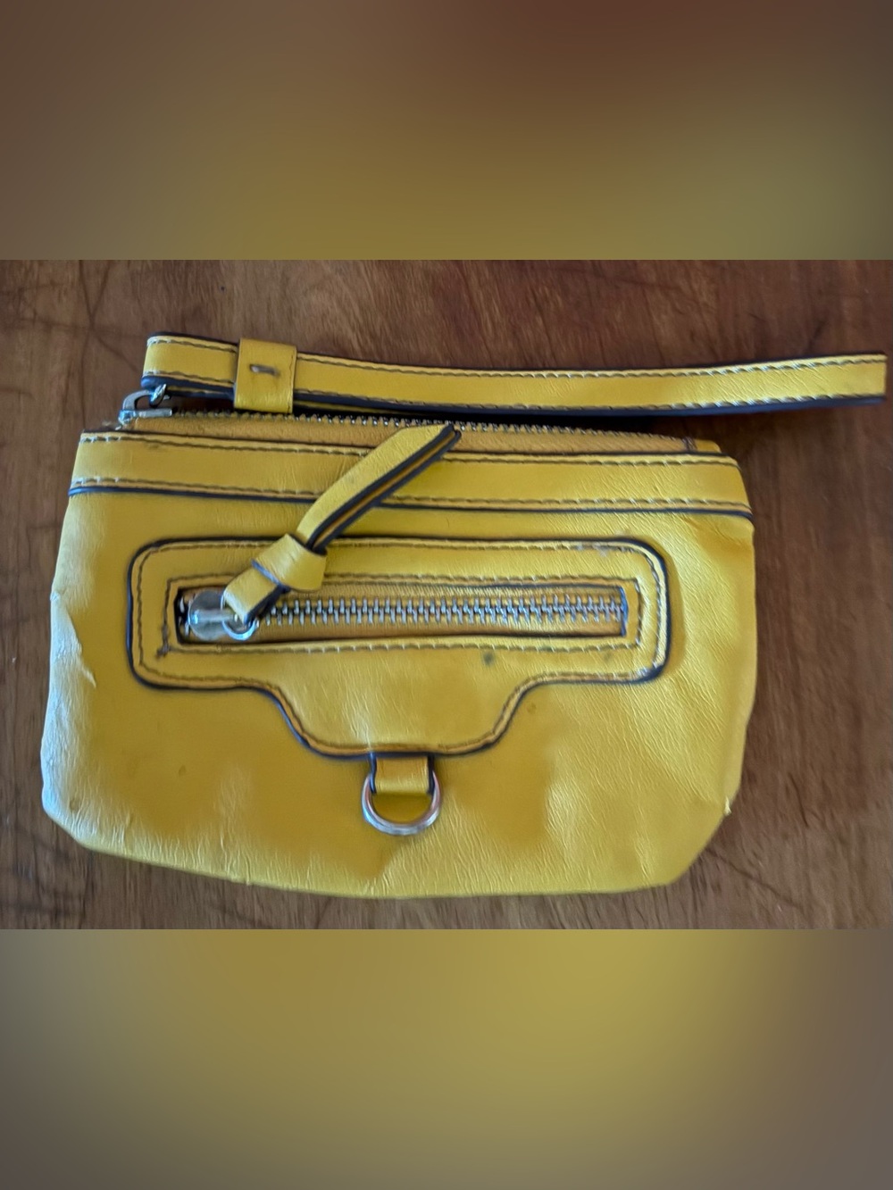 Nine West Yellow Leather Wristlet Key & Card Holder